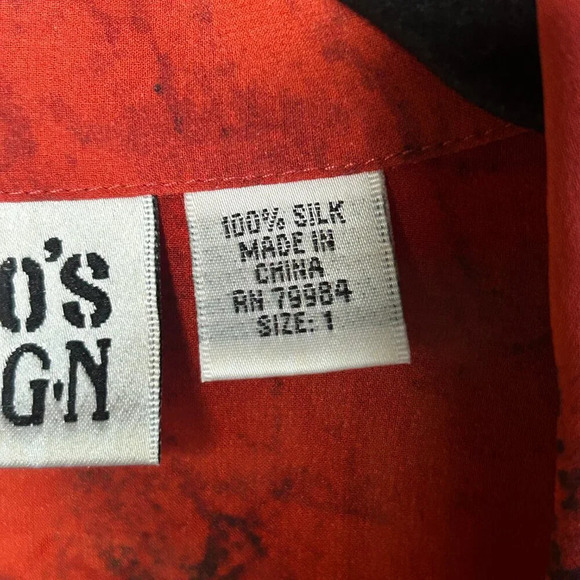 Vintage 90s 100% Silk Chico's Design Girl With Bird Blouse Size 1 Medium - Picture 2 of 8